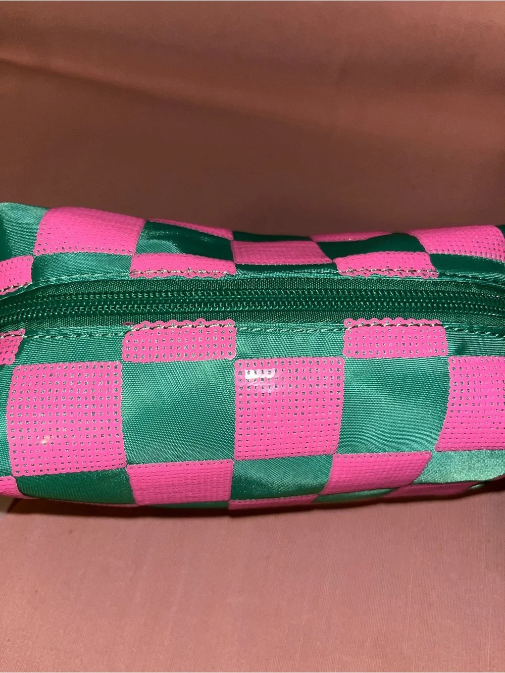 Shiraleah Pink & Green Checker Cosmetic Pouch AKA colors